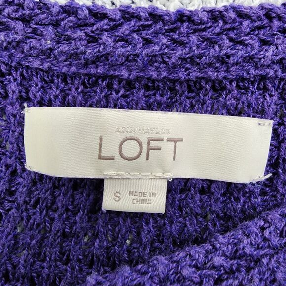Ann Taylor Loft Womens Sweater Small Purple Ivory Striped Linen Blend Open Knit - Picture 8 of 10